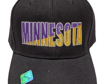 MINNESOTA Team Colored Gold and Purple Embroidered Black Adjustable Hat/ Ball Cap