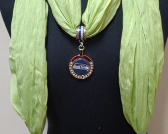 Seattle Seahawks Handcrafted Pale Lime Scarf with Seahawks Logo Pendant