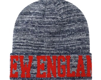 New England Knit Beanie, Red/Navy/White, Unisex Acrylic Blend