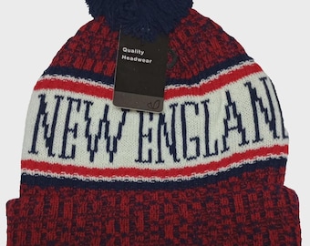 NEW ENGLAND Football Marled Navy/Red/White Tri color Pom Beanie! Adult one size will easily stretch to fit most all! Great Quality! Warm!