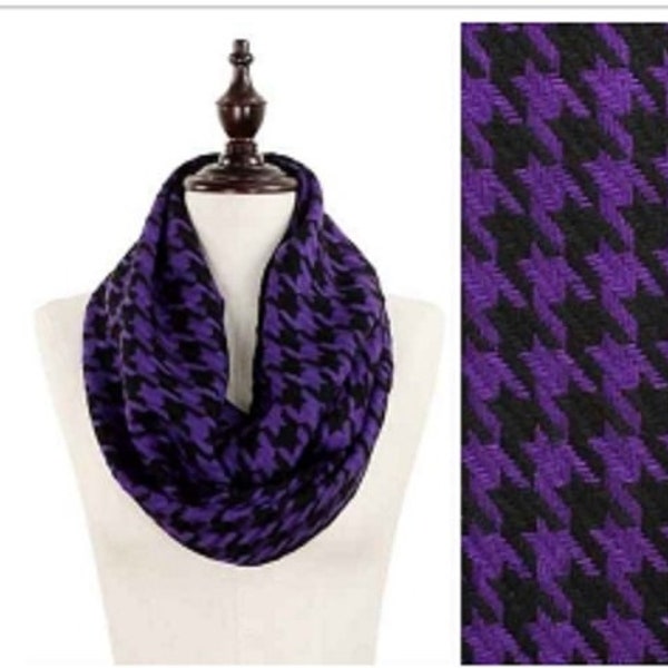 Purple and Black Houndstooth Infinity Scarf