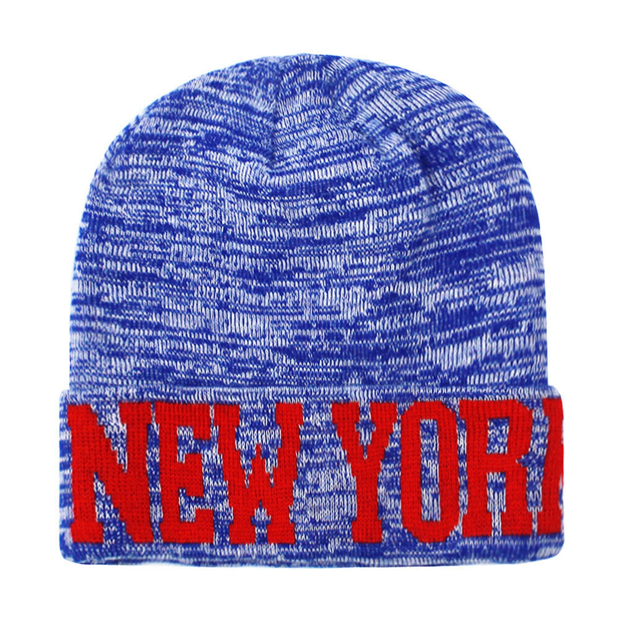NY Blue & White Kids Beanie with Red Stripe Captain America Red White and Blue Striped New Era Knit Pom  main image 3
