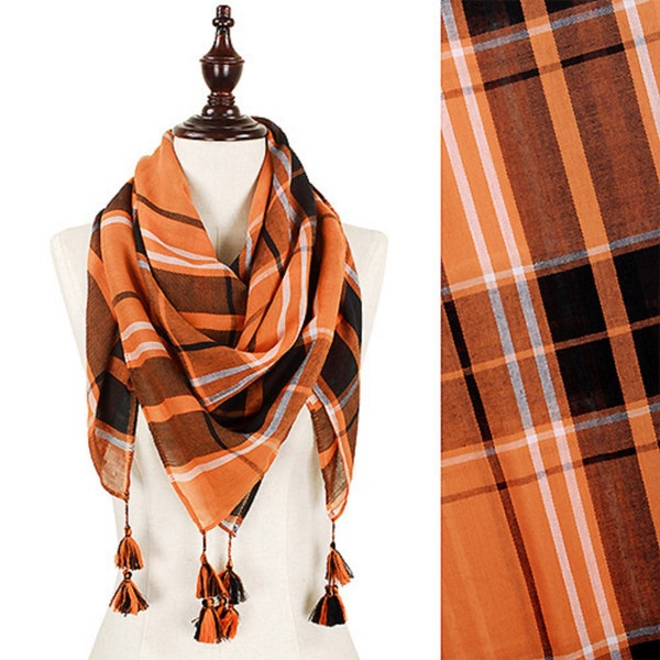 Patchwork Plaid Scarf in Orange