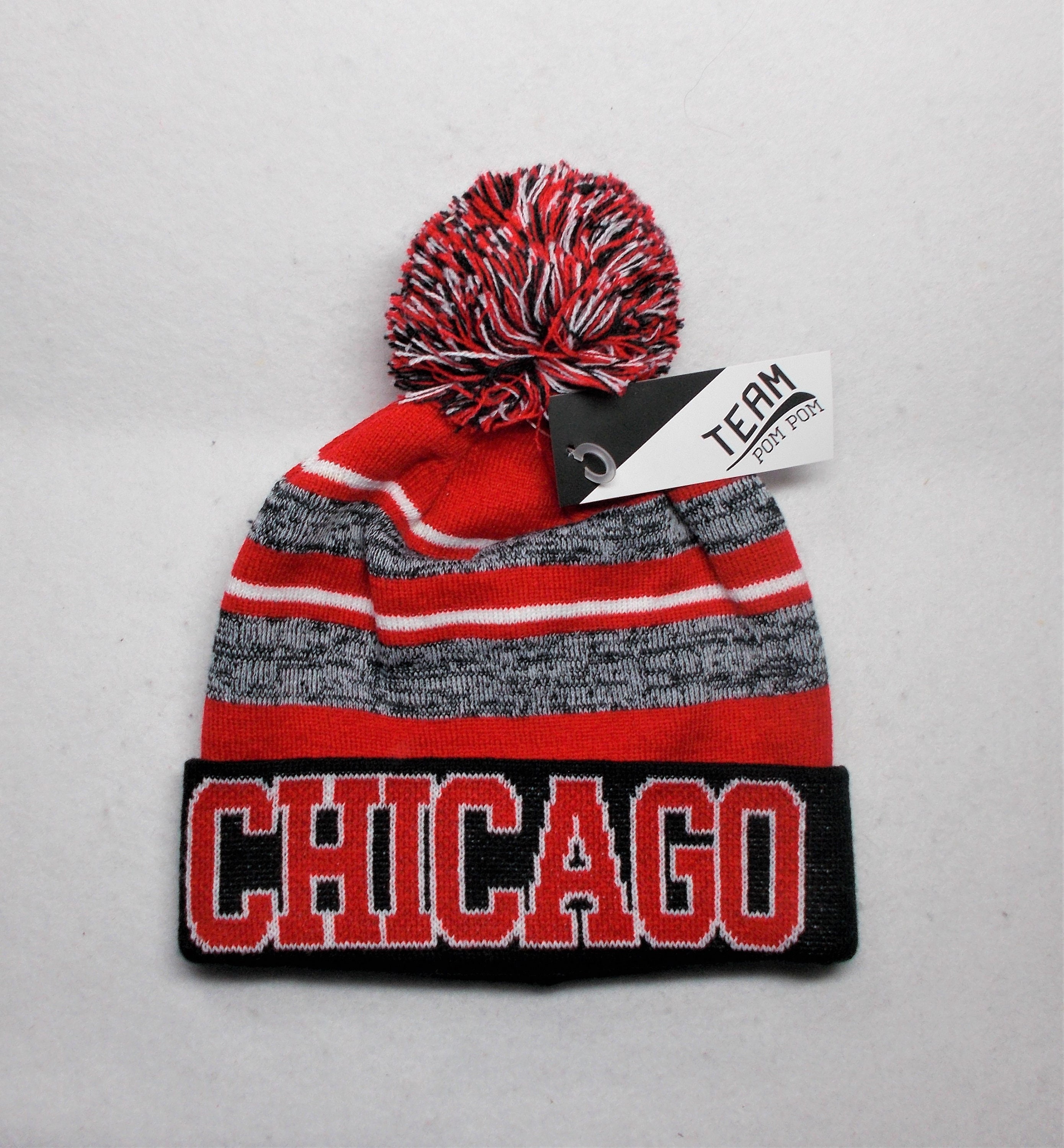 Chicago Flag Knit Hat with Pom