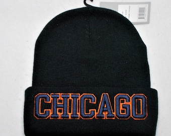 Chicago Football Beanie, Navy/Orange 3D Embroidery