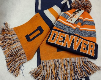 Denver Team Colors Knit "Super" Scarf and Beanie Combo