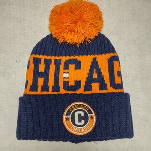CHICAGO Football Orange and Navy Blue Long Cuff Pom Beanie with Embroidered Patch