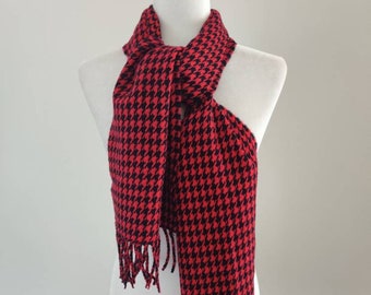 Classic Black/Red Houndstooth Cashmere Feel Unisex Adult Fringed Scarf