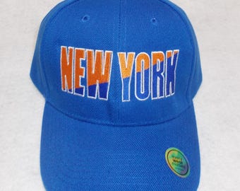 NEW YORK  Team Colored Blue and Orange Embroidered Black Adjustable Hat/ Ball Cap