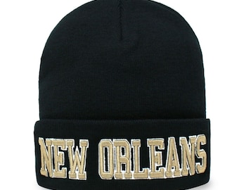 New Orleans Knit Beanie: Gold/Black 3D Embroidery, Unisex