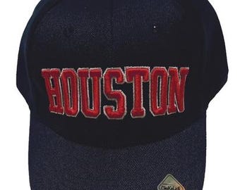HOUSTON Embroidered Navy Blue  Cap, Red Embroidery, Adjustable