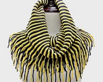 Navy Blue  and Gold Game Day Stripe Team Color Tubular Scarf/Snood with Fringe