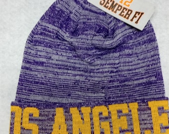Los Angeles Knit Beanie, Purple and Gold Heather Blend