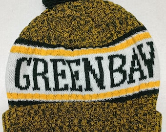 Green Bay  Marled Cuffed Pom Beanie: Green/Gold/White Knit, Adult Size
