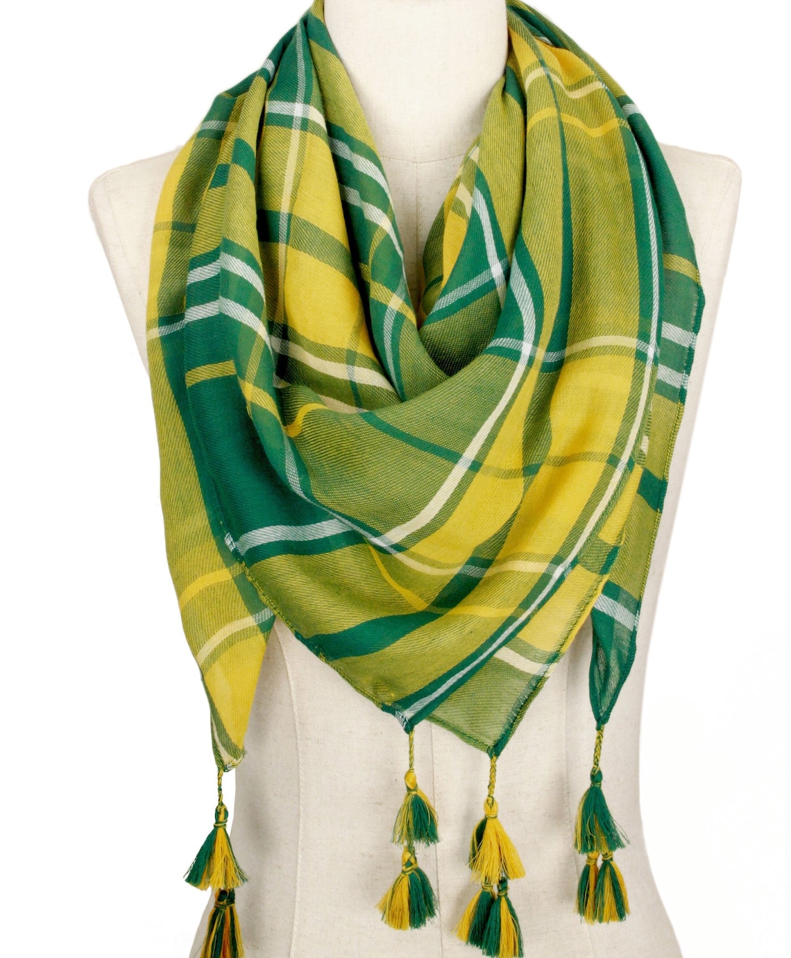 Vibrant Green and Gold Game Day Plaid Scarf with Fringe Etsy