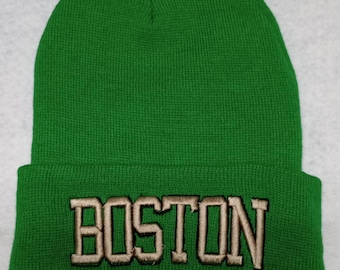 BOSTON  Beanie with Gold/Black Embroidery! Adult one size will easily stretch to fit most all! Great Quality!