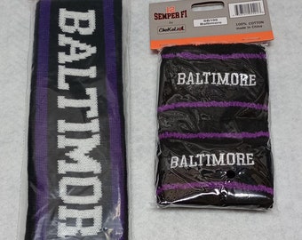 BALTIMORE  City Name Purple/Black/White Team Color Lined Headband - One Size Fits Most