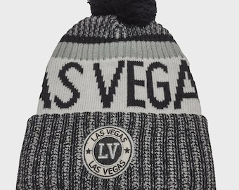 LAS VEGAS Black/Gray/White Pom Beanie with Embroidered Patch