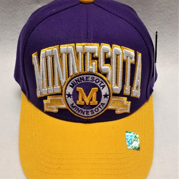 MINNESOTA!!  Purple/Gold/White  embroidered 2-Tone  cap hat  Adult Unisex. Adjustable Closure, to fit most all!   Value Priced.