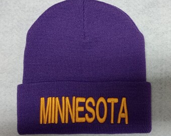 MINNESOTA Purple Beanie with Gold  Embroidery! Adult one size will easily stretch to fit most all! Great Quality!