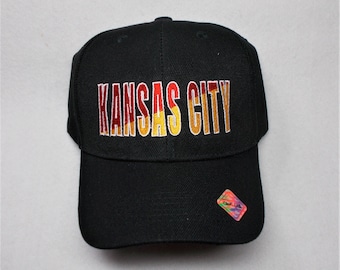 Kansas City Embroidered Black Cap, Red/Gold, Adjustable