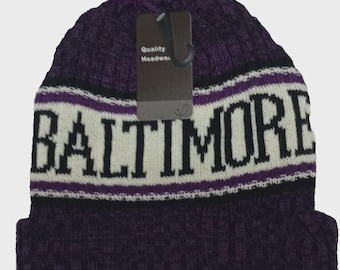 BALTIMORE  Football Marled Purple/Black/White Tri color Pom Beanie! Adult one size will easily stretch to fit most all! Great Quality! Warm!