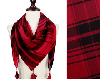 Vibrant Red and Black  Game Day Plaid  Scarf with Fringe