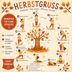 Kinderyoga Herbstgruß Poster | Yoga für Kinder | Herbst Yoga Flow | Achtsamkeit & Entspannung | Kita, Grundschule und für Zuhause