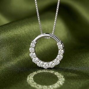925 Silver Moissanite Circle Necklace • Dainty Karma Pendant • Sparkly Eternity Loop Necklace • Classic Bridal Jewelry Gift for Her