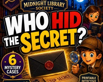 Paquete de juegos de misterio imprimibles para niños de 7 a 12 años, actividad para fiesta de detectives en PDF, búsqueda de pistas de 6 casos, escape room, juego sin pantallas.