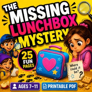 子供向けミステリーゲーム（印刷可能）、消えたお弁当箱、探偵ごっこ教室アクティビティ（対象年齢7～11歳）、準備不要のお弁当箱（PDF）