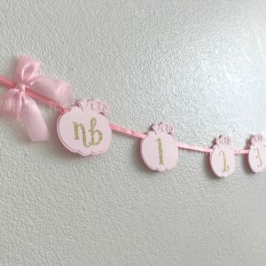 Our Little Pumpkin is One! First Birthday Decorations 1st Birthday Little Pumpkin  Photo Banner Shabby Chic Pink and Gold Little Pumpkin