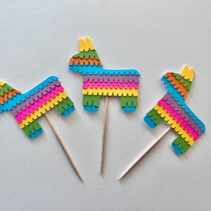 Fiesta Cupcake Toppers Party Decorations, 1st Birthday, Cinco de Mayo, Pinata Cake Topper, Piñata Decorations. 6 Count