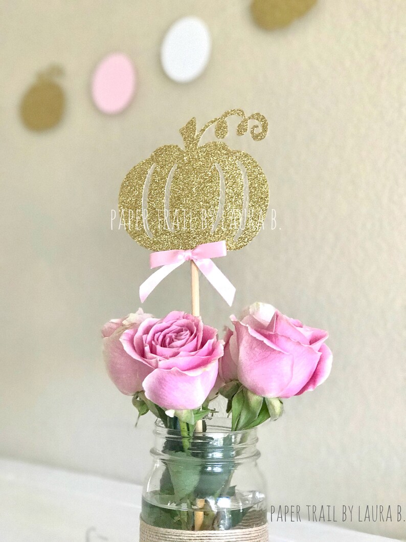 Little Pumpkin Centerpiece in Pink and Gold Glitter. Little Etsy