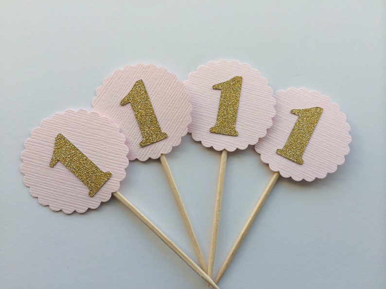 10 Pink and Gold Cupcake Topper for Birthday Party. 1st Etsy