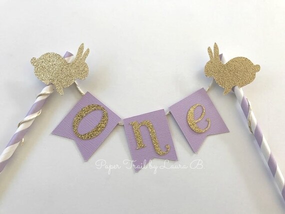 Bunny Cake Topper in Lavender and Gold Glitter for 1st birthday. Personalized Cake Topper. Smash Cake Session. Some Bunny is One! Il_570xn