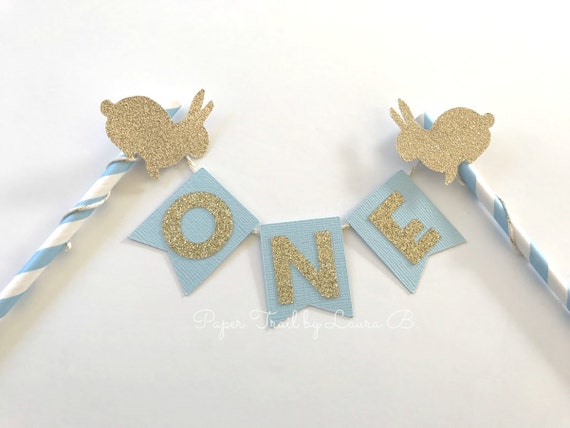 Bunny Cake Topper in Light Blue and Gold Glitter for 1st birthday. Personalized Cake Topper. Smash Cake Session. Some Bunny is One! Il_570xn