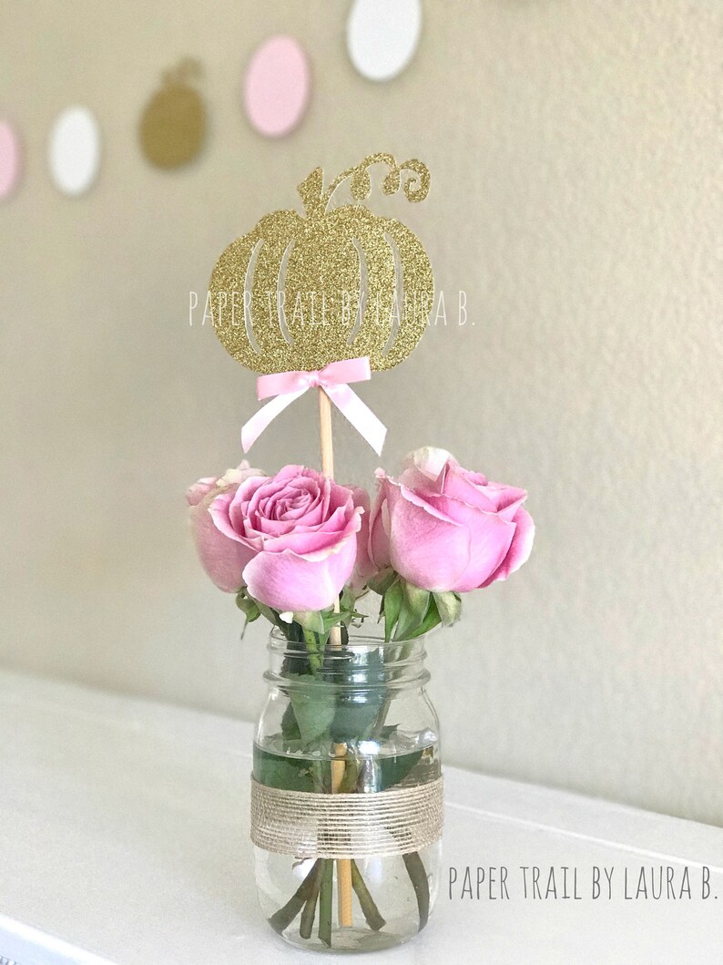 Little Pumpkin Centerpiece in Pink and Gold Glitter. Little Etsy