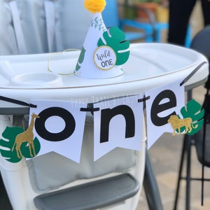 Safari High Chair Banner for First  Birthday Party.  Jungle or Zoo Theme Party Decorations. Safari Tropical Party.  ONE Highchair Banner.