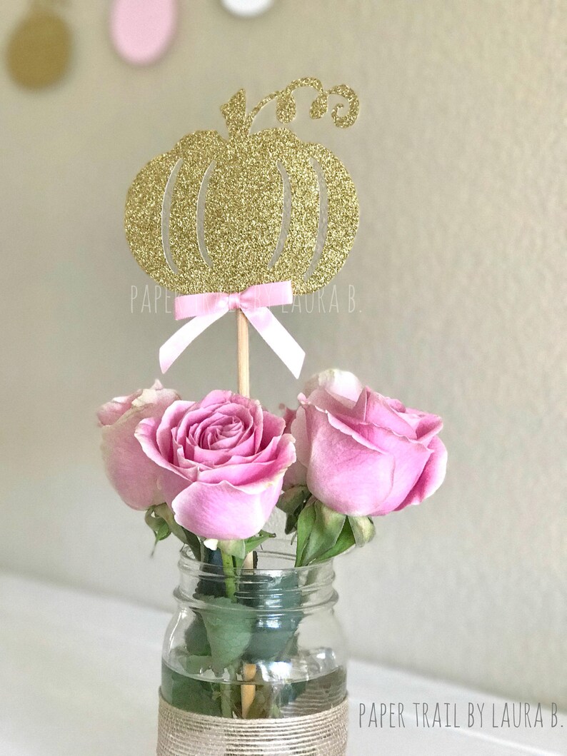 Little Pumpkin Centerpiece in Pink and Gold Glitter. Little Etsy