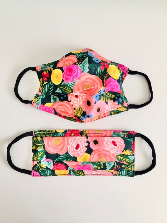 READY TO SHIP Rifle Paper Co Reusable Handmade Face Mask with Nose Wire | Primavera Wild Rose | 100% Cotton Fashion Face Mask Il_570xn