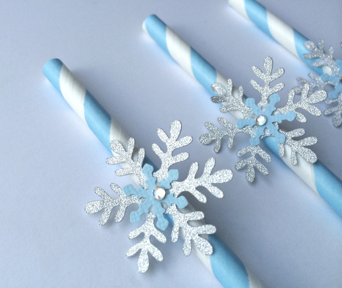 20 Light Blue Snowflake Paper Straws. Winter wonderland Etsy
