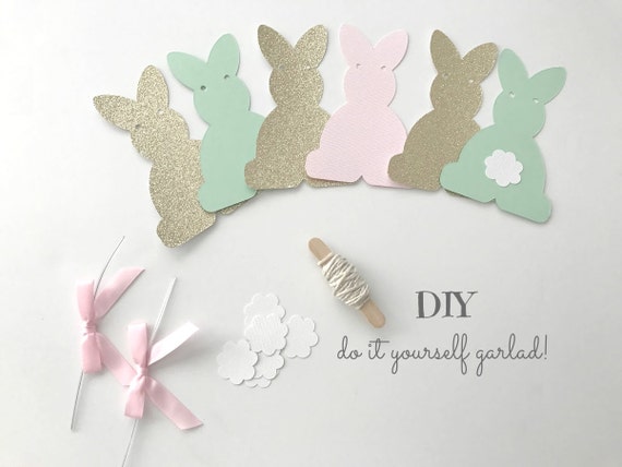 DIY Bunny Party Garland Kit in Pink, Mint & Gold for 1st Birthday. First Birthday Decorations. Some Bunny is One! Do It Yourself Project! Il_570xn