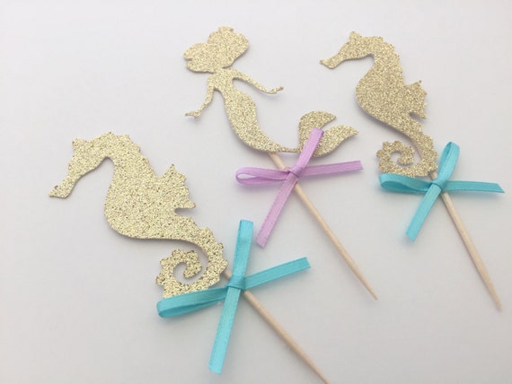 10 Mermaid Seahorse Mix Cupcake Topper Under The Sea Party Etsy