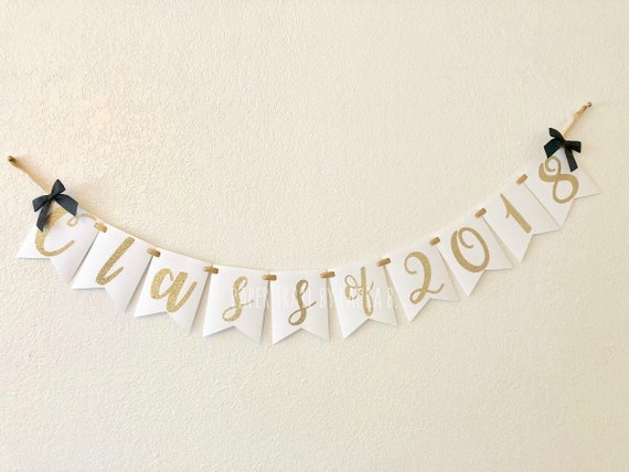 Class of 2020 Graduation Banner in White and Gold with Bows. Graduation Party Decorations. H.S. or College Graduate. Customize your Colors! Il_570xn