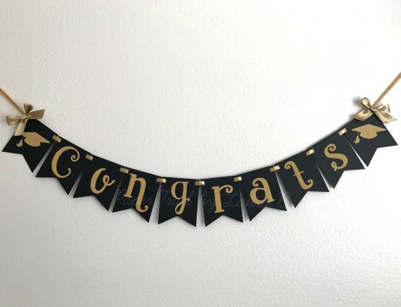 Congrats Graduation Banner In Black And Gold Graduation Party