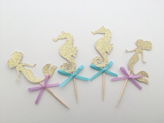 20 Mermaid Seahorse Mix Cupcake Topper Under The Sea Party Etsy
