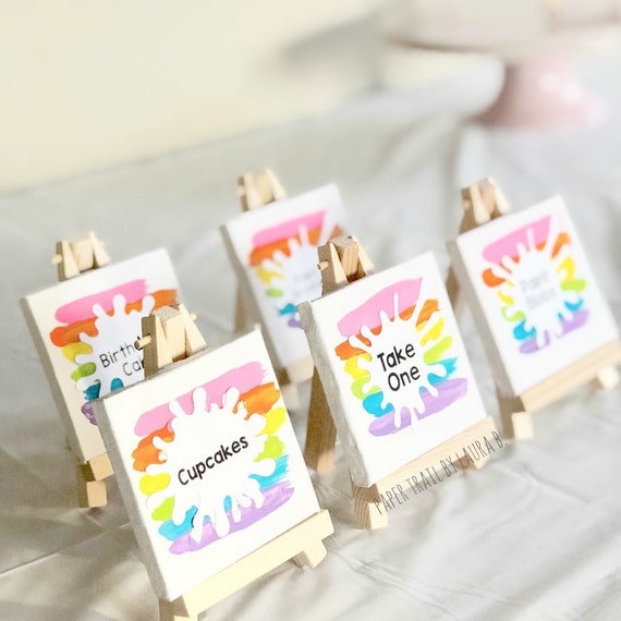 Art Party Food Label Mini Canvas and Easels. Rainbow Party Decorations, Art Birthday Decorations, Painting Art Splat Decorations. 4CT Il_570xn