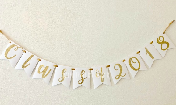 Class Of 2019 Graduation Banner In White And Gold Graduation Etsy
