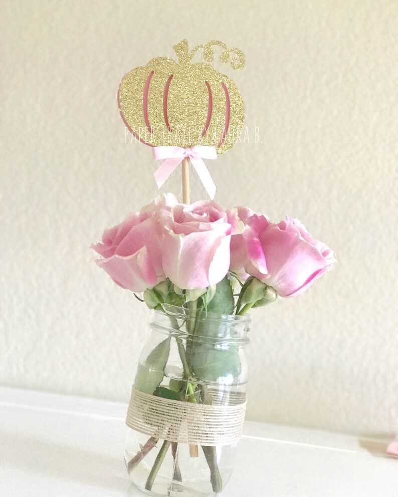 Little Pumpkin Centerpiece in Gold Glitter with Pink Backing. Etsy